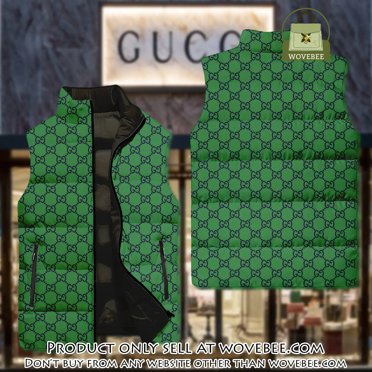 Gucci green luxury brand 3d sleeveless down jacket wvb1058144
